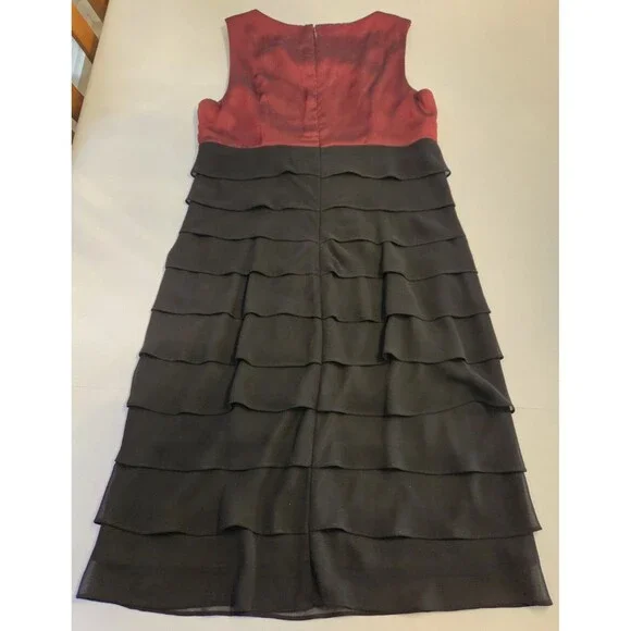 Camille La Vie Red Black Tiered Chiffon Dress Women’s 6P Sleeveless Cocktail - Picture 2 of 11
